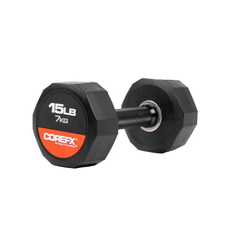 COREFX | 12 Edge Rubber Dumbbell - XTC Fitness - Exercise Equipment Superstore - Canada - Rubber Coated Hex
