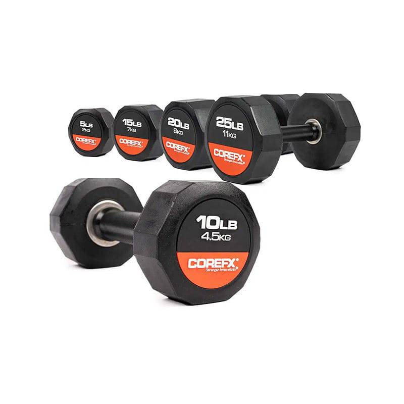 COREFX | 12 Edge Rubber Dumbbell - XTC Fitness - Exercise Equipment Superstore - Canada - Rubber Coated Hex