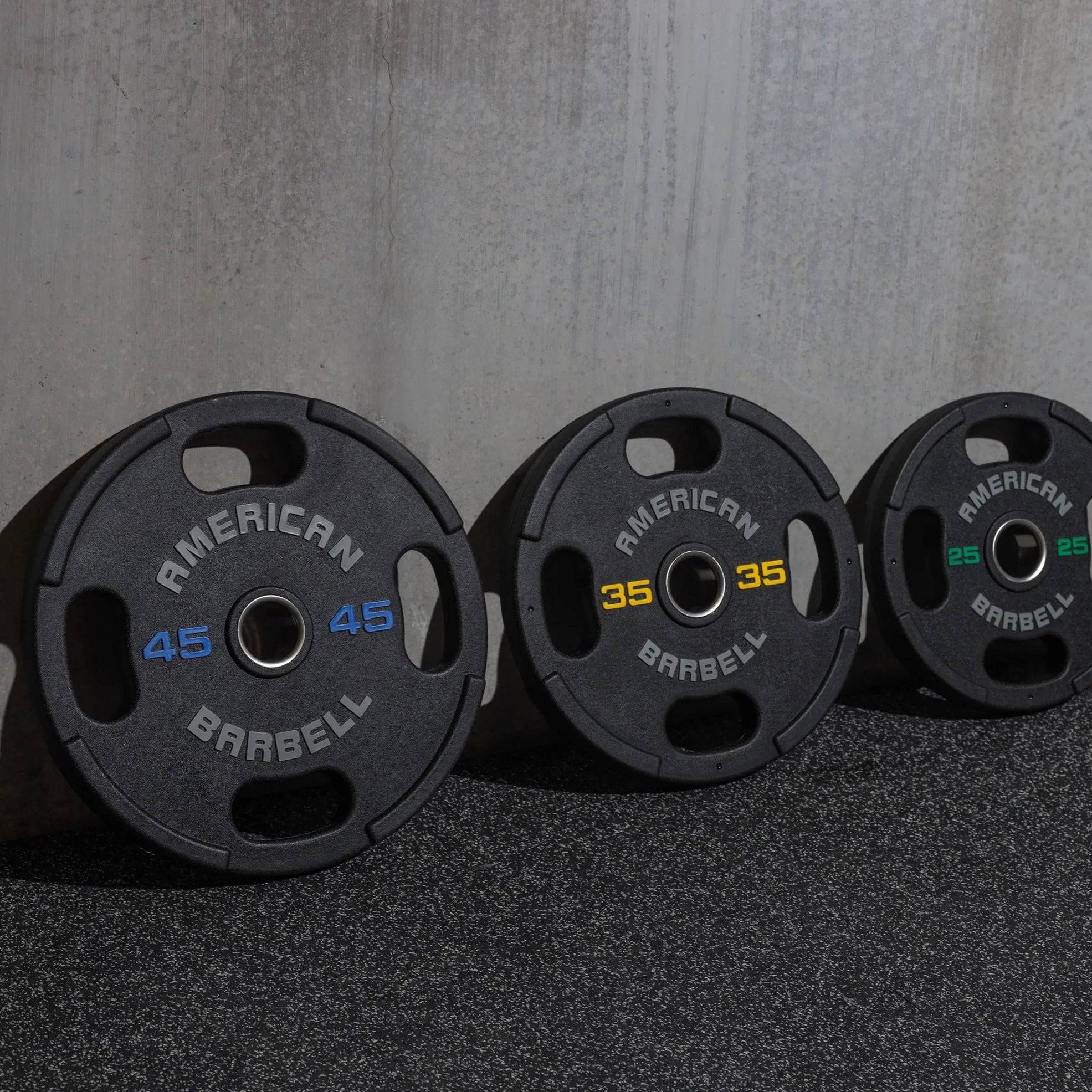 American Barbell | Olympic Plates - Urethane Coated - XTC Fitness - Exercise Equipment Superstore - Canada - Rubber Coated Olympic Plates