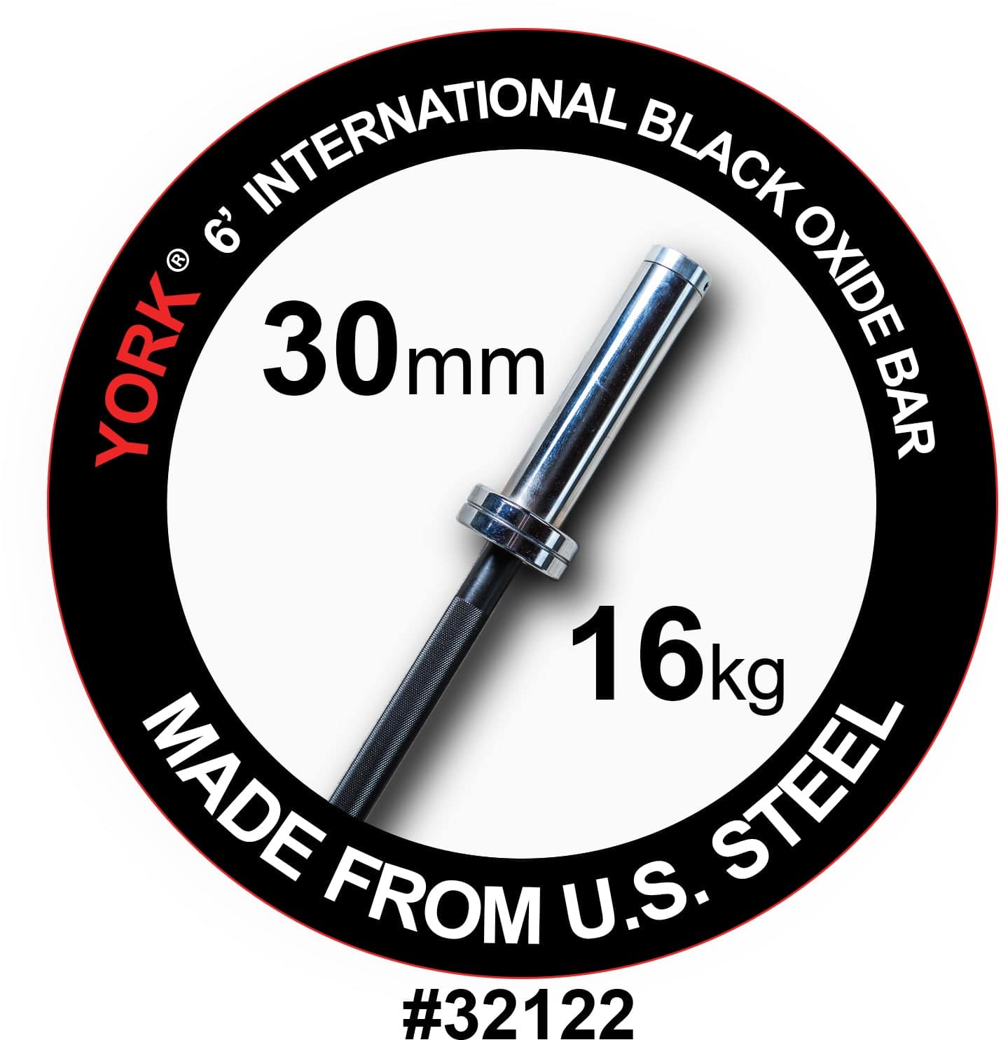 York Barbell | International Black Oxide Bar - 6ft (30mm) - XTC Fitness - Exercise Equipment Superstore - Canada - Multi-Purpose Barbell