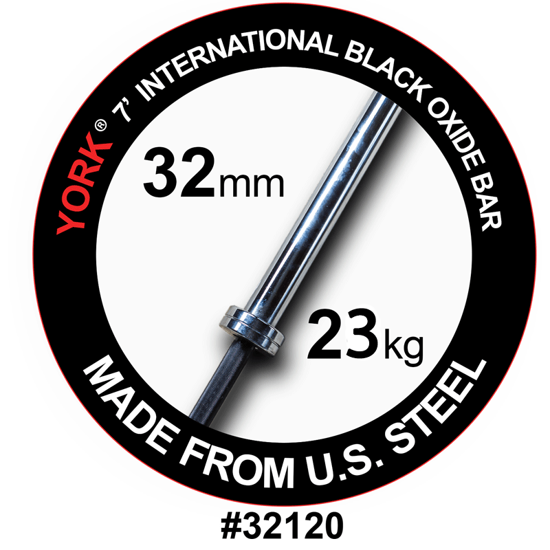 York Barbell | International Black Oxide Bar - 7ft (32mm) - XTC Fitness - Exercise Equipment Superstore - Canada - Multi-Purpose Barbell