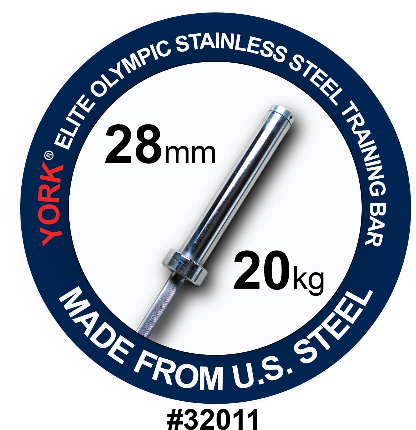 York Barbell | Men's Stainless Steel "Elite" Training Bar w/ Bushings - 28mm - XTC Fitness - Exercise Equipment Superstore - Canada - Olympic Lifting Barbell