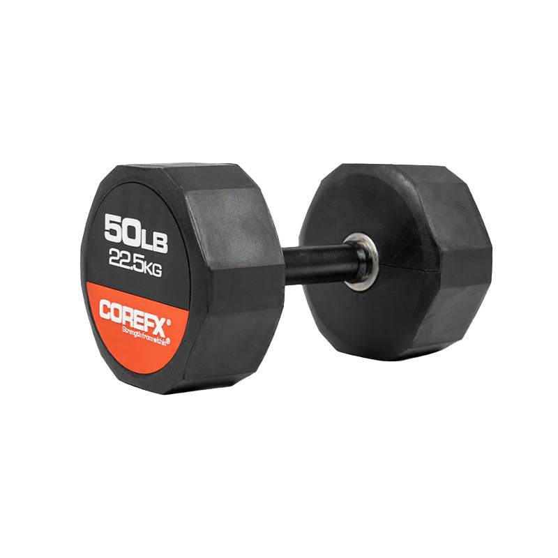 COREFX  | 12 Edge Rubber Dumbbell - XTC Fitness - Exercise Equipment Superstore - Canada - Rubber Coated Hex