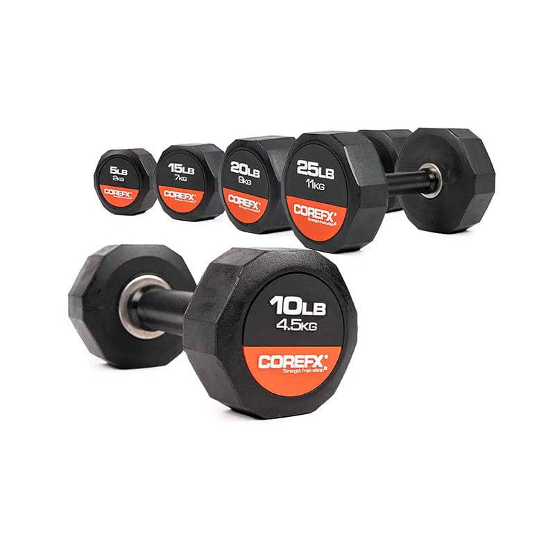 COREFX  | 12 Edge Rubber Dumbbell - XTC Fitness - Exercise Equipment Superstore - Canada - Rubber Coated Hex