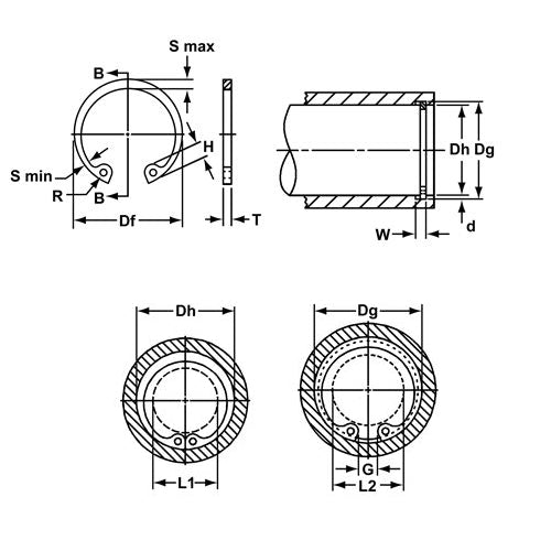 Daemar | Internal Retaining Rings - Carbon Steel Phosphate Coating - Imperial - XTC Fitness - Exercise Equipment Superstore - Canada - Retaining Rings