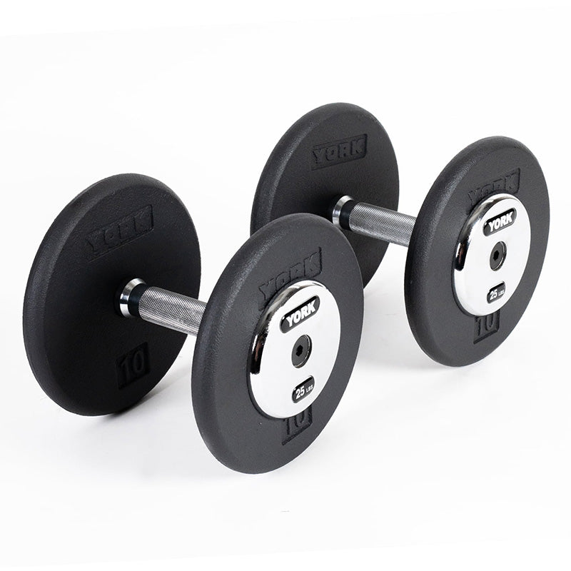 York Barbell | Dumbbells - SDH w/ Chrome End Plates (Pair) - XTC Fitness - Exercise Equipment Superstore - Canada - Cast Iron Round