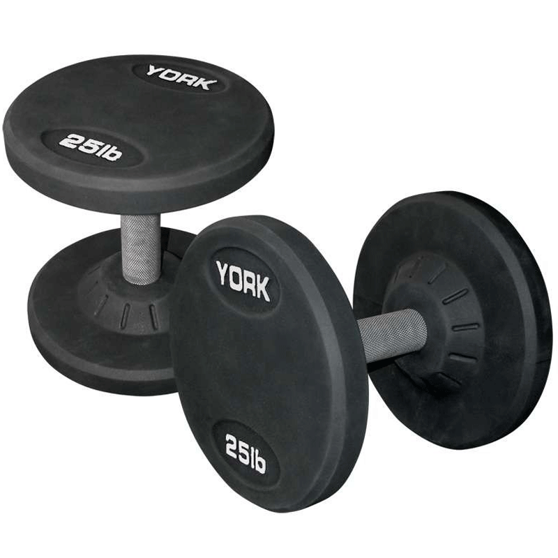 York Barbell | Dumbbells - Medial Grip Rubber Coated Pro Style - XTC Fitness - Exercise Equipment Superstore - Canada - Rubber Coated Round