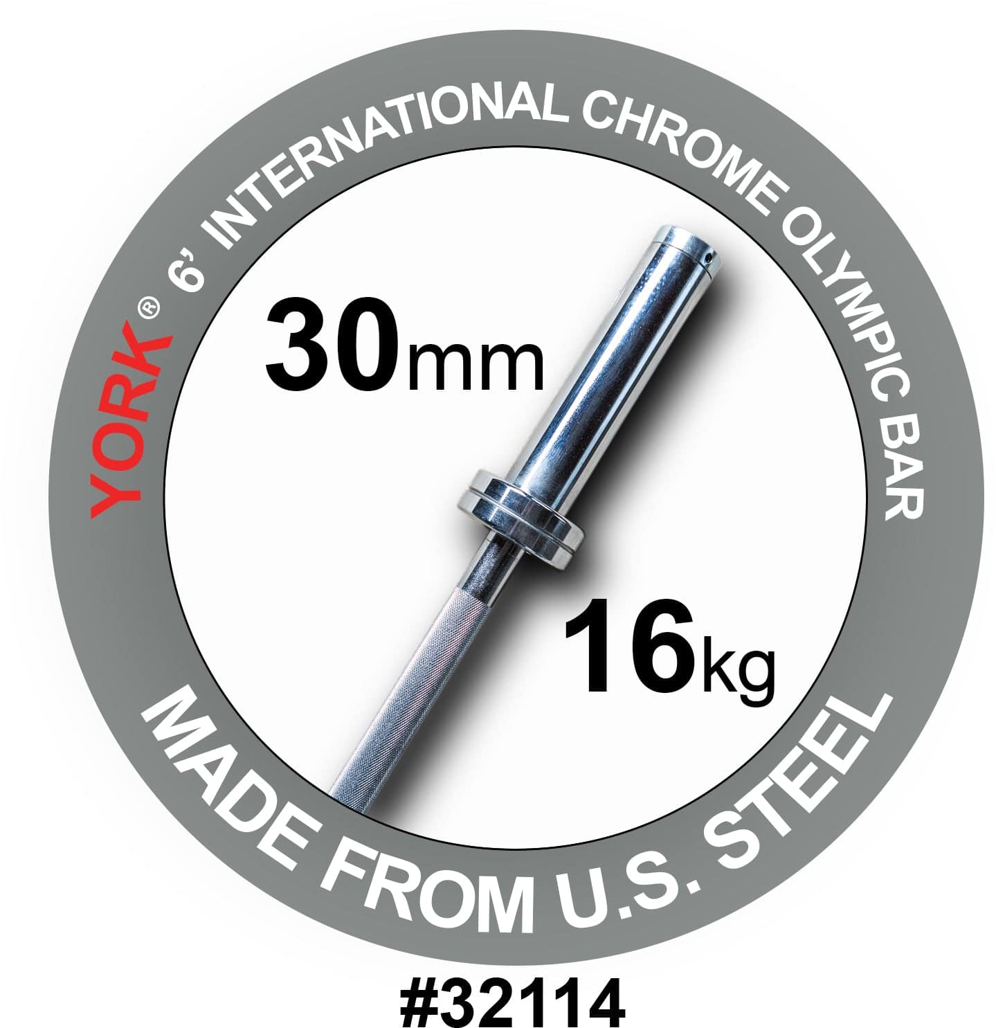 York Barbell | International Hard Chrome Bar - 6ft (30mm) - XTC Fitness - Exercise Equipment Superstore - Canada - Multi-Purpose Barbell