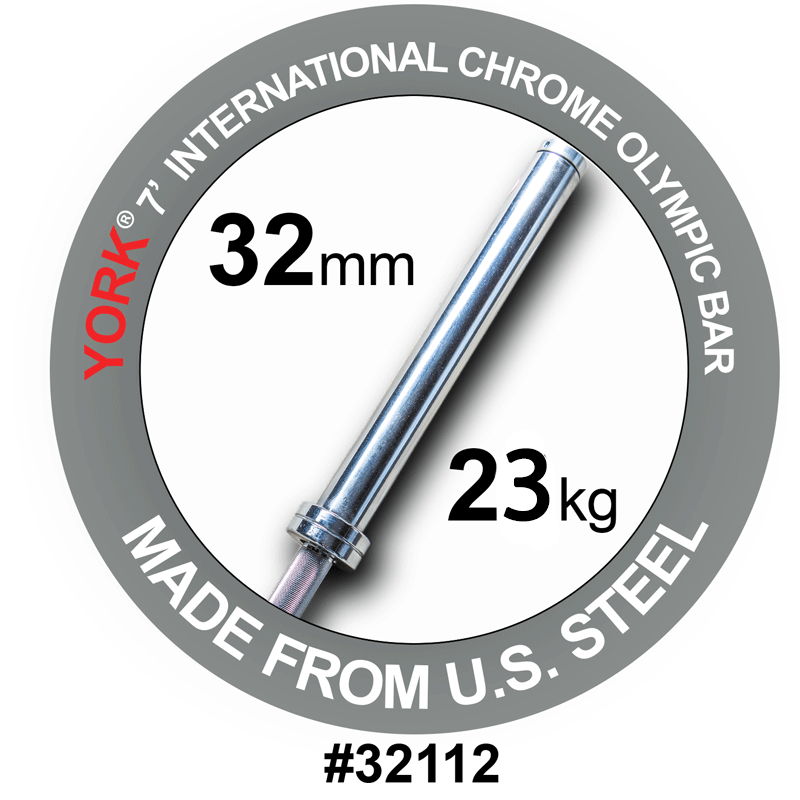 York Barbell | International Hard Chrome Bar - 7ft (32mm) - XTC Fitness - Exercise Equipment Superstore - Canada - Multi-Purpose Barbell