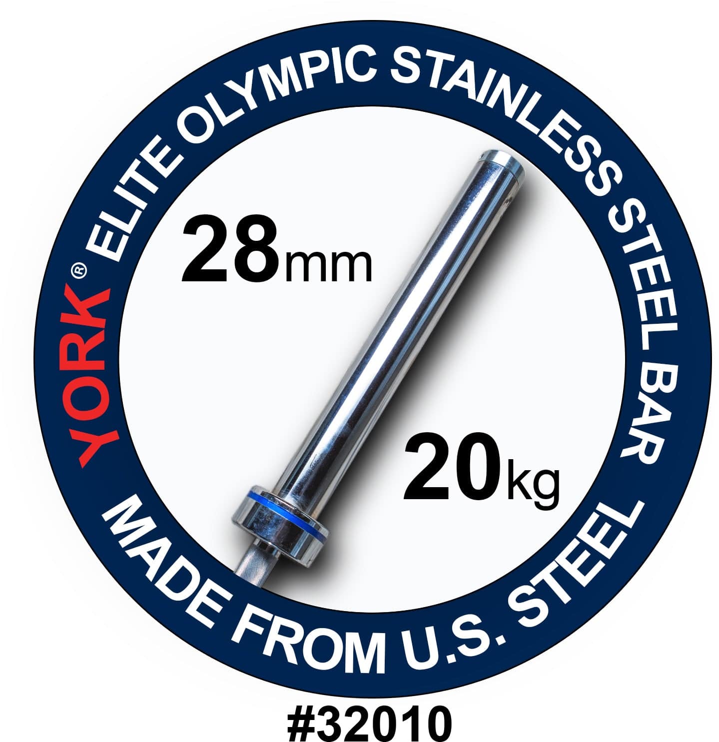 York Barbell | Men's Stainless Steel Needle Bearing "Elite" Competition Bar - 28mm - XTC Fitness - Exercise Equipment Superstore - Canada - Olympic Lifting Barbell