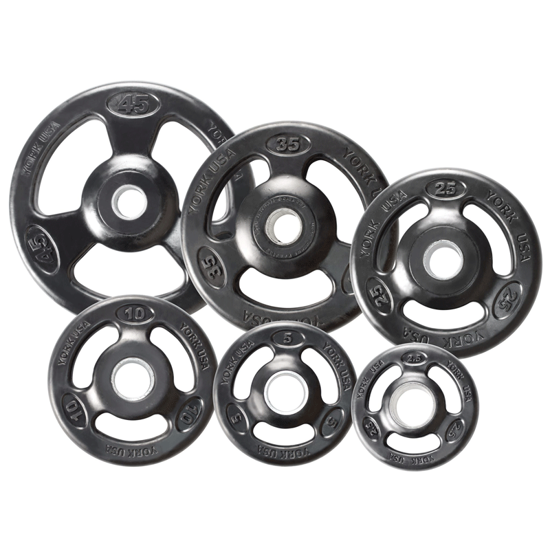 York Barbell | Olympic Plates - ISO-Grip Rubber Encased - XTC Fitness - Exercise Equipment Superstore - Canada - Rubber Coated Olympic Plates